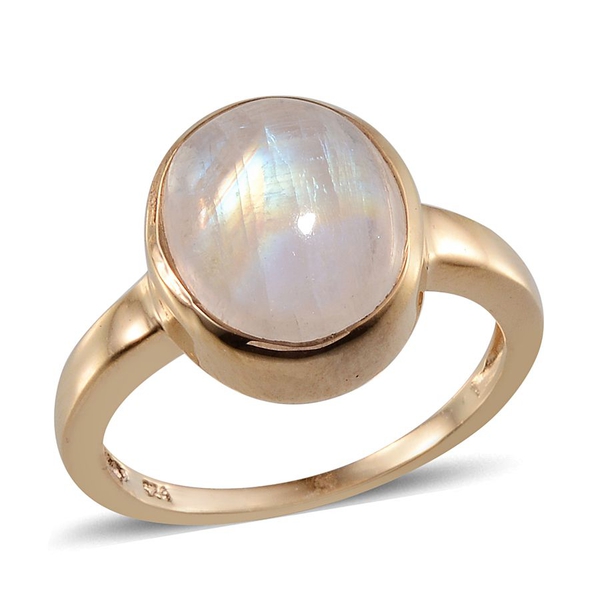 Rainbow Moonstone (Ovl 5.75 Ct) Solitaire Ring in 14K Gold Overlay Sterling Silver 5.750 Ct.