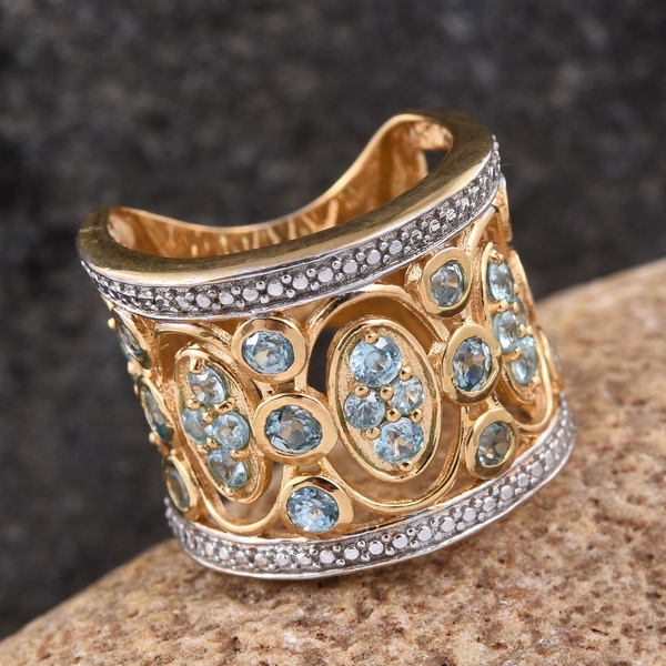 AA Natural Cambodian Blue Zircon (Rnd) Ring in 14K Gold Overlay Sterling Silver 2.750 Ct.