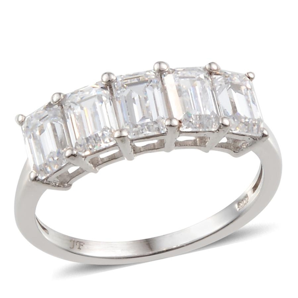 Lustro Stella - Platinum Overlay Sterling Silver (Oct) 5 Stone Ring Made with Finest CZ