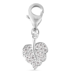 Charmes De Memoire Simulated Diamond Leaf Charm in Platinum Overlay Sterling Silver