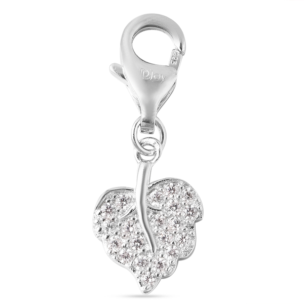 Charmes De Memoire Simulated Diamond Leaf Charm in Platinum Overlay Sterling Silver