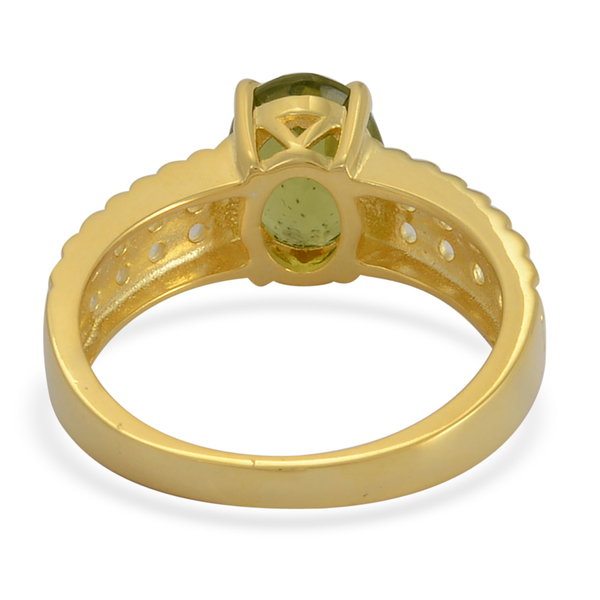 Hebei Peridot (Ovl 2.00 Ct), White Topaz Ring in Yellow Gold Overlay Sterling Silver 2.050 Ct.