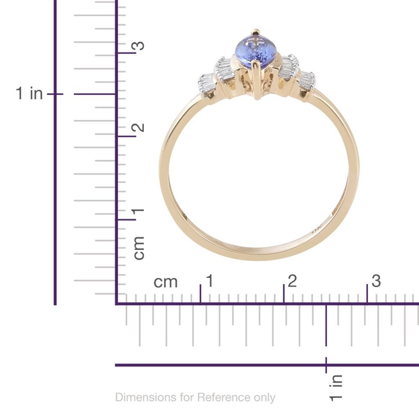 9K Y Gold Tanzanite (Mrq 0.82 Ct), Diamond (I4-H) Ring 1.000 Ct.