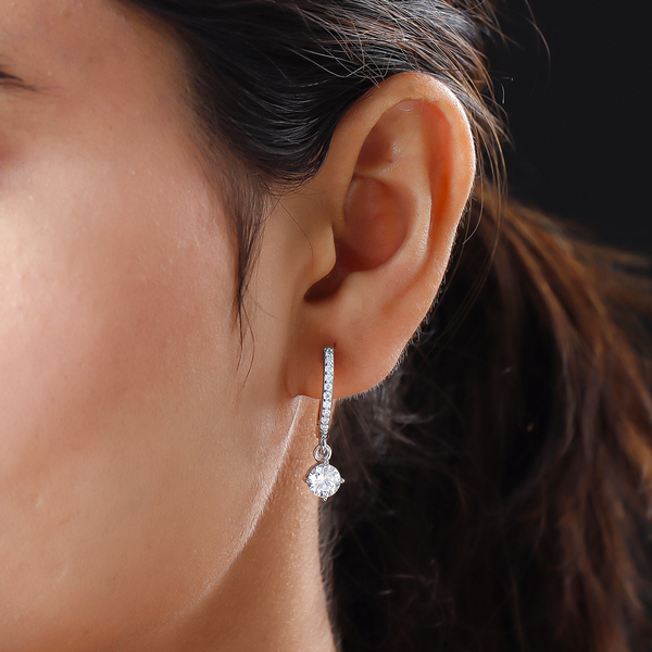 Moissanite Hoop Earrings in Platinum Overlay Sterling Silver 1.80 Ct.