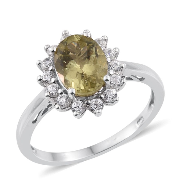 Natural Canary Apatite (Ovl 2.00 Ct), Natural Cambodian Zircon Ring in Platinum Overlay Sterling Sil