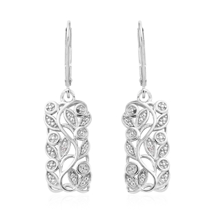 Diamond Leaves Drop Earrings in Platinum Plated Sterling Silver
