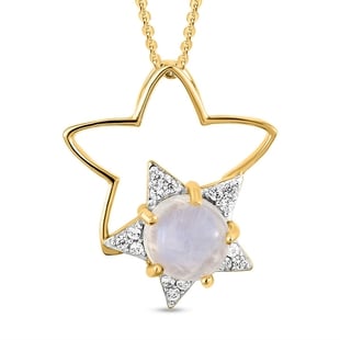 Rainbow Moonstone and Natural Cambodian Zircon Star Pendant With Chain(Size 20) in Vermeil Yellow Go