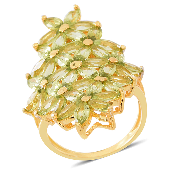 Hebei Peridot (Mrq) Floral Ring in 14K Gold Overlay Sterling Silver 9.750 Ct.