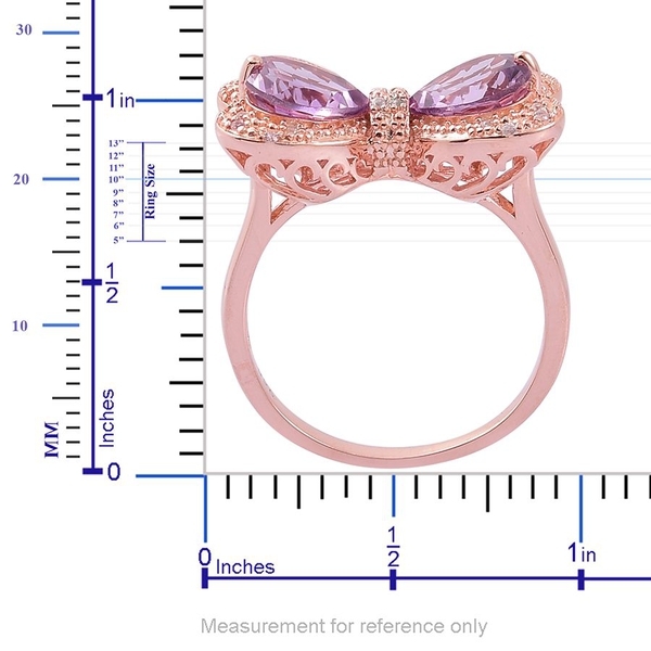 Rose De France Amethyst (Hrt), White Zircon Bowknot Ring in Rose Gold Overlay Sterling Silver 4.500 Ct.