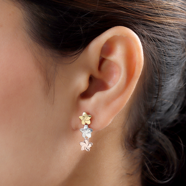 Yellow Gold, Rose Gold and Platinum Overlay Sterling Silver Flower Earrings (with Push Back), Silver wt 2.90 Gms.