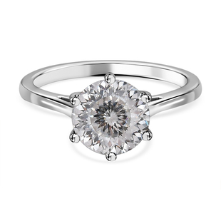 Moissanite Solitaire Ring in Rhodium Overlay Sterling Silver 2.00 Ct.