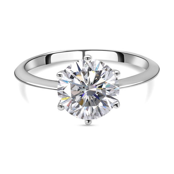 Moissanite Solitaire Ring in Rhodium Overlay Sterling Silver 2.00 Ct.