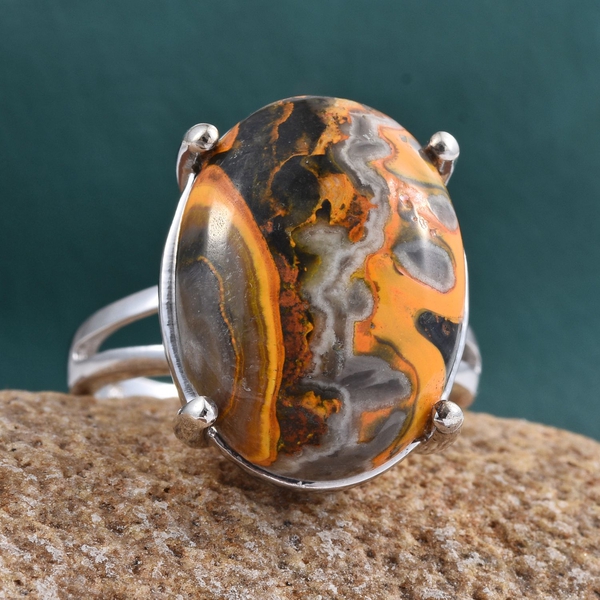 Bumble Bee Jasper (Ovl) Ring in Platinum Overlay Sterling Silver 12.250 Ct.