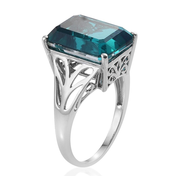 Capri Blue Quartz (Oct) Ring in Platinum Overlay Sterling Silver 13.000 Ct.