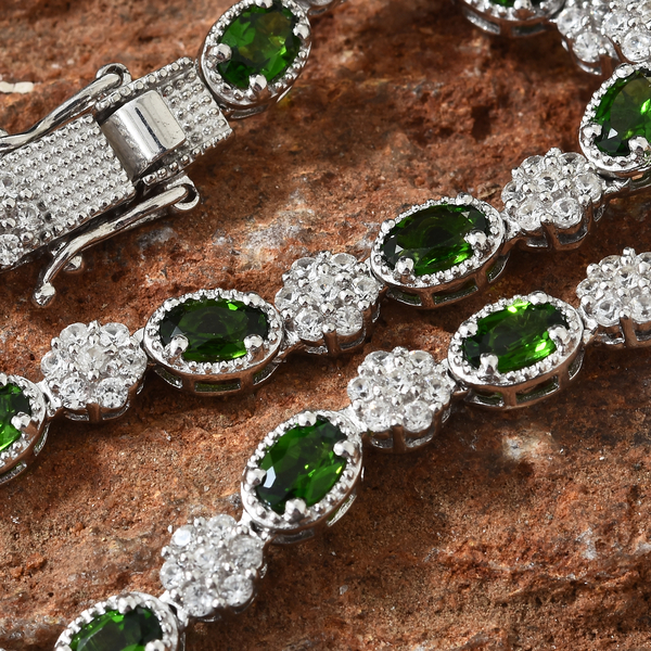 Chrome Diopside (Ovl), Natural Cambodian Zircon Necklace (Size 18) in Platinum Overlay Sterling Silver 22.750 Ct, Silver wt 29 Gms, Number of Gemstone 248.