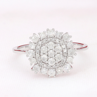 9K White Gold SGL Certified Diamond (I3/G-H) Cluster Floral Ring 1.00 Ct.