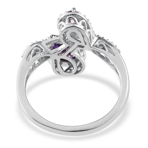 ELANZA AAA Simulated Tanzanite (Pear), Simulated Diamond Crossover Ring in Platinum Overlay Sterling Silver