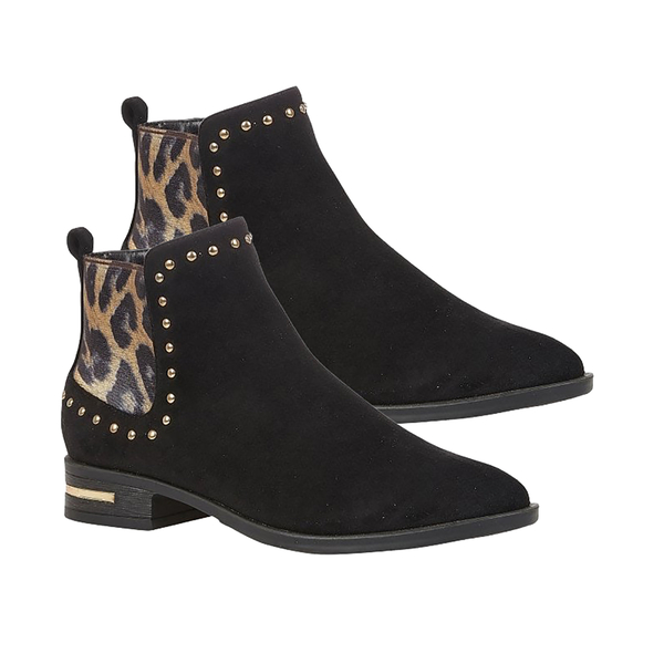 Lotus Lolita Ankle Boots in Black and Leopard Print Details (Size 3)
