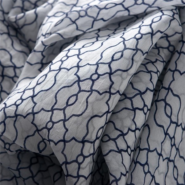100% Mulberry Silk White and Blue Colour Printed Scarf (Size 180x100 Cm)
