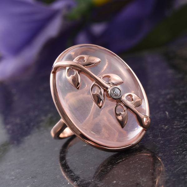 KIMBERLEY Rose Quartz (Ovl), Natural Cambodian Zircon Ring in Rose Gold Overlay Sterling Silver 35.050 Ct.