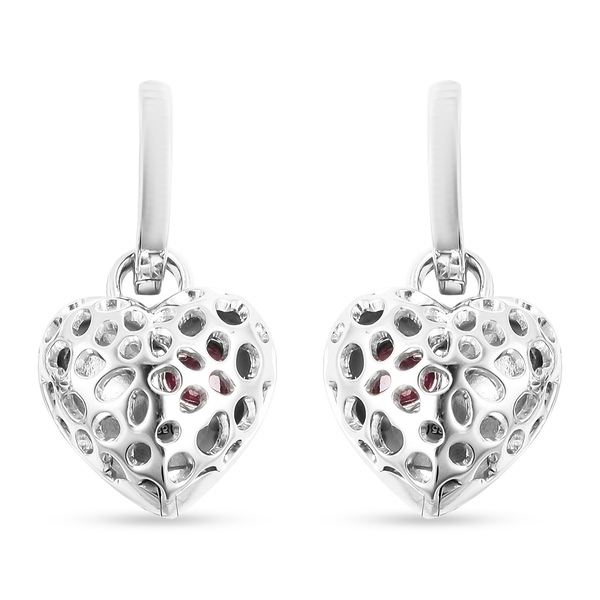 RACHEL GALLEY Amore Collection - African Ruby (FF) Detachable Hoop Earrings in Rhodium Overlay Sterling Silver, Silver Wt 10.16 Gms