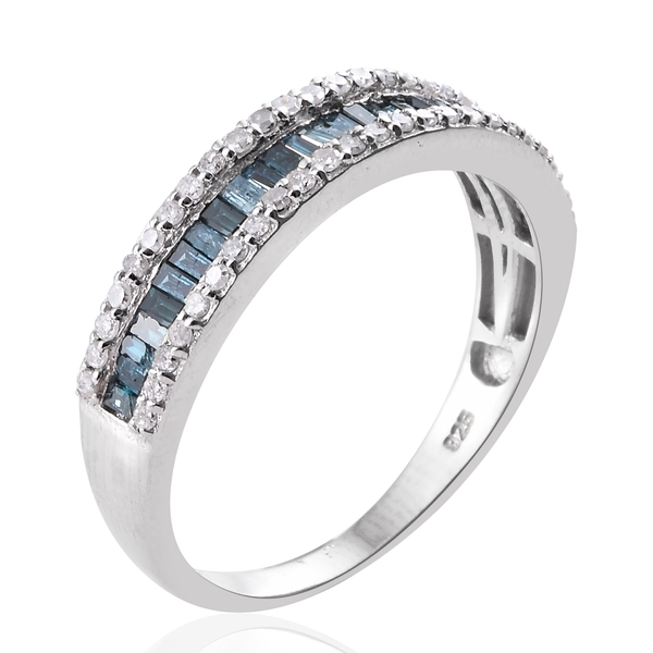 Blue Diamond (Bgt) Half Eternity Band Ring in Platinum Overlay Sterling Silver 1.000 Ct.