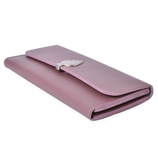 Designer Inspired - Purple Colour Ladies Wallet with Multiple Card Slots and Metallic Leaf at Front (Size 19X10X1 Cm)