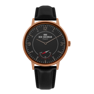 BEN SHERMAN Matte Black Dial Watch with Black Leather Strap