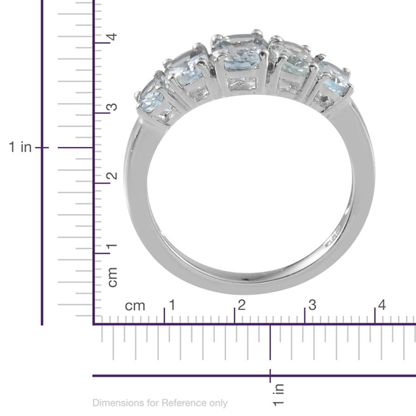 Espirito Santo Aquamarine (Ovl 0.50 Ct) 5 Stone Ring in Platinum Overlay Sterling Silver 1.900 Ct.