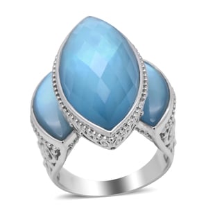 Sajen Silver CULTURAL FLAIR Collection - Celestial Blue Doublet Quartz Ring in Rhodium Overlay Sterl