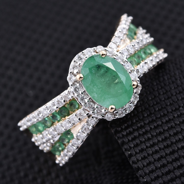 9K Y Gold Kagem Zambian Emerald (Ovl 1.15 Ct), Diamond Ring 2.000 Ct.