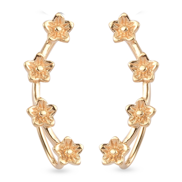14K Gold Overlay Sterling Silver Flower Climber Earrings (With Hook)