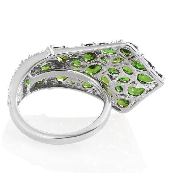 GP Chrome Diopside, Natural Cambodian Zircon and Kanchanaburi Blue Sapphire Cluster Ring in Platinum Overlay Sterling Silver 7.250 Ct. Silver wt 5.47 Gms.