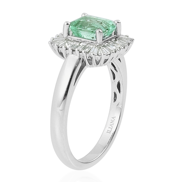 ILIANA 18K W Gold Boyaca Colombian Emerald (Oct 1.50 Ct), Diamond Ring 2.250 Ct.