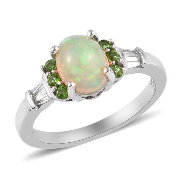 AA Ethiopian Welo Opal and Diopside Ring in Platinum Overlay Sterling ...