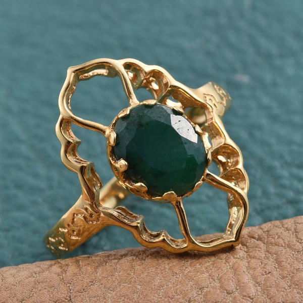 Kimberley Crimson Spice Collection Indian Emerald (Ovl) Ring in 14K Gold Overlay Sterling Silver 3.000 Ct.