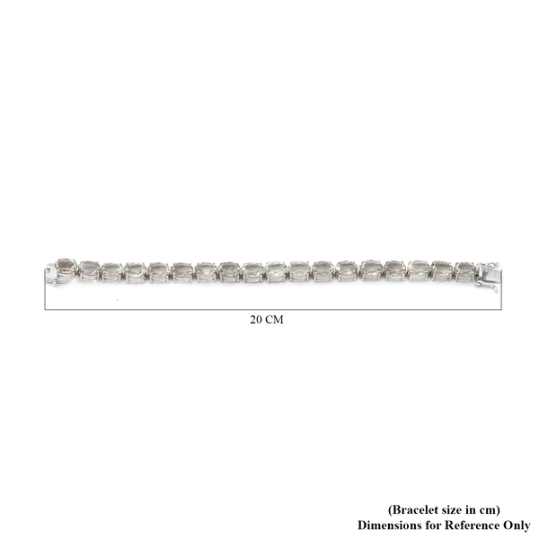 Prasiolite Bracelet (Size - 7) in Rhodium Overlay Sterling Silver 41.48 Ct, Silver Wt. 14.00 Gms