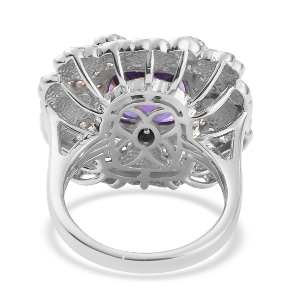 GP Italian Garden Collection - Lusaka Amethyst and Natural Cambodian Zircon and Multi Gemstone Enamelled Ring in Platinum Overlay Sterling Silver 4.25 Ct
