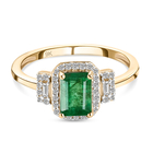 9K Yellow Gold AAA Kagem Zambian Emerald and Diamond Ring (Size Q) 1.20 Ct.