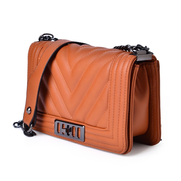 Orange and Chocolate Colour Crossbody Bag with Shoulder Strap (Size 24.5x14x7 Cm)