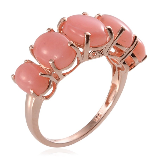 Peruvian Pink Opal (Ovl 1.15 Ct) Half Eternity Ring in Rose Gold Overlay Sterling Silver 4.400 Ct.