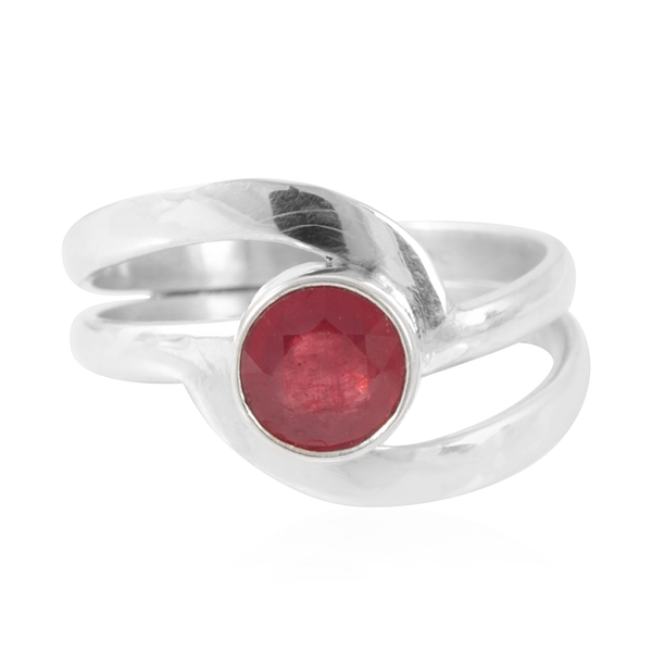 Royal Bali Collection African Ruby (Ovl) Crossover Ring in Sterling Silver 1.960 Ct.