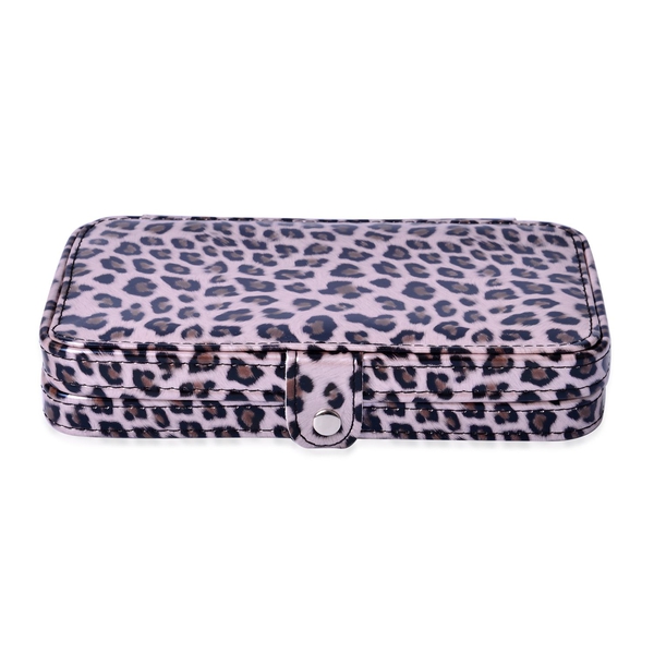Chocolate and White Colour Leopard Pattern Manicure Kit and Makeup Brushes (18 Pcs) with Mirror