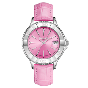 GAMAGES OF LONDON Ladies Vibrant Counter Ladies Swiss Ronda Movement Pink Dial Water Resistant Watch with Pink Colour Leather Strap
