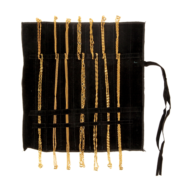 Set of 14 Complete Wardrobe 18K Gold Plated Set of 7 Chain (Size 20) and Set of 7 Bracelet (Size 7.5) with Black Velvet Pouch