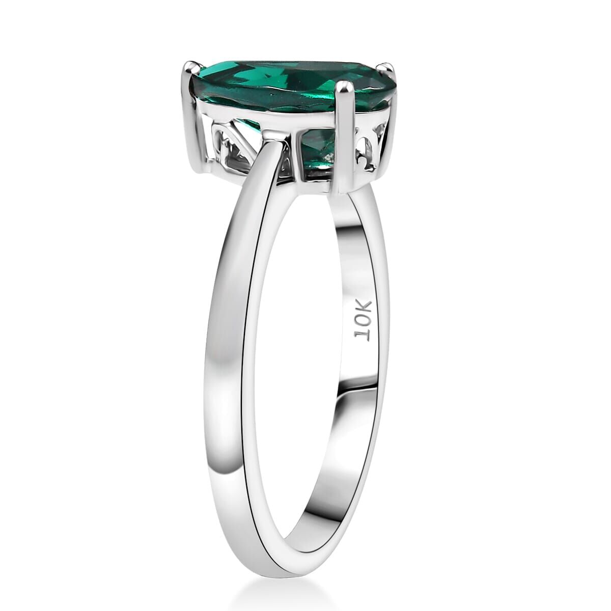 Luxuriant 10K White Gold AAA Lab Grown Emerald Ring, Gold Wt.2.82 Gms  1.520  Ct.