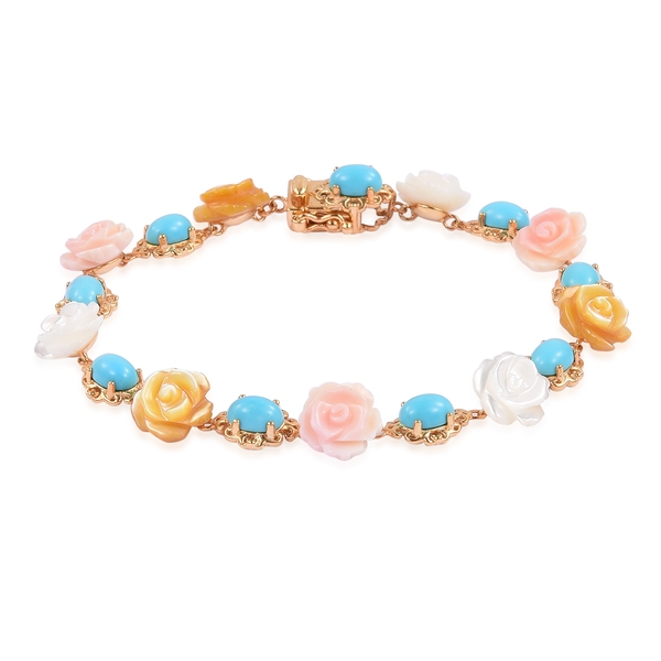 Designer Inspired - Arizona Sleeping Beauty Turquoise (Ovl), Pink, White and Yellow Mother of Pearl 