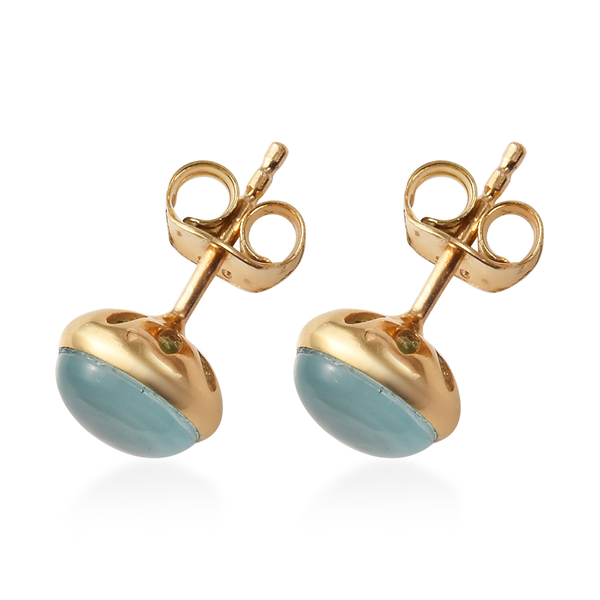 Aqua Chalcedony 2.75 Ct Silver Solitaire Stud Earrings in Gold Overlay (with Push Back)