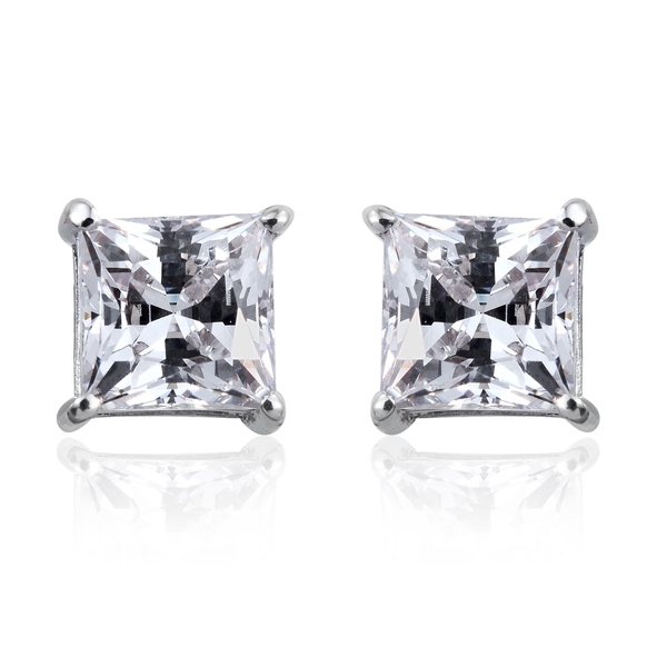 Lustro Stella - Platinum Overlay Sterling Silver (Sqr) Stud Earrings (with Push Back) Made with Fine