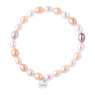 Personalised Engravable Multi Color Fresh Water Pearl Stretchable Bracelet, Size 6.5"